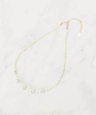 【セレモニー】パヴェ&パール調ショートネックレス