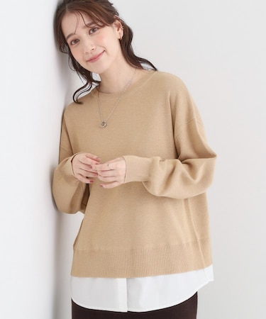 【洗濯機可/毛玉になりにくい】一枚で簡単こなれ見え 裾フェイクレイヤード風ニット