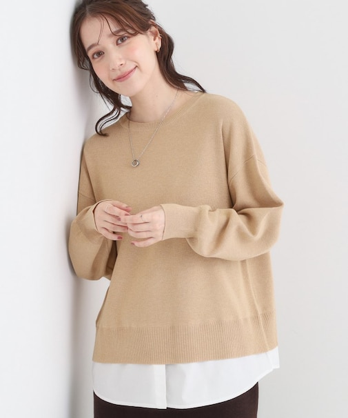 【洗濯機可/毛玉になりにくい】一枚で簡単こなれ見え 裾フェイクレイヤード風ニット