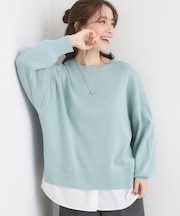 【洗濯機可/毛玉になりにくい】一枚で簡単こなれ見え 裾フェイクレイヤード風ニット