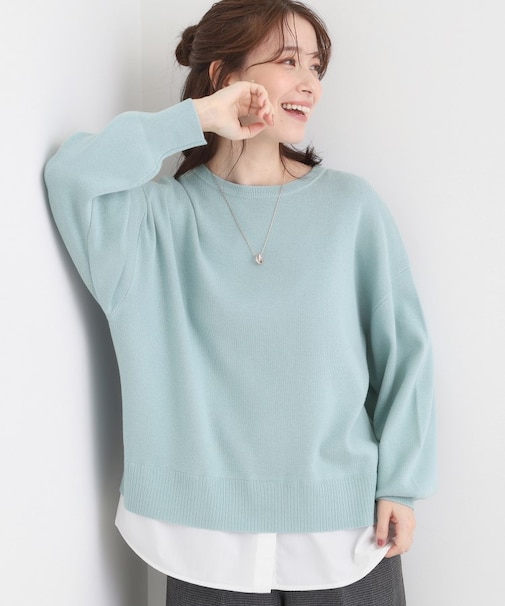 【洗濯機可/毛玉になりにくい】一枚で簡単こなれ見え 裾フェイクレイヤード風ニット