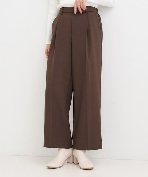 【洗える/S-LL/セットアップ可】脚のラインをきれいに魅せる センタープレスワイドパンツ