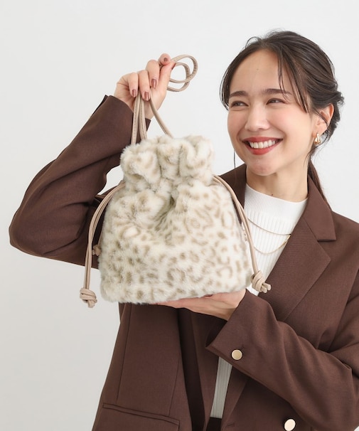 フェイクファー巾着ショルダーバッグ