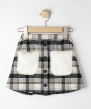 【100-150cm】フェイクファーポケットチェック台形スカート