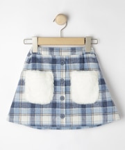 【100-150cm】フェイクファーポケットチェック台形スカート