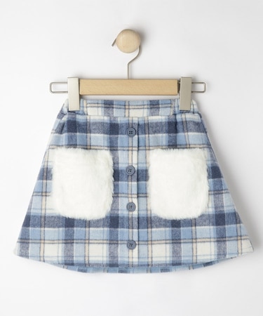 【100-150cm】フェイクファーポケットチェック台形スカート
