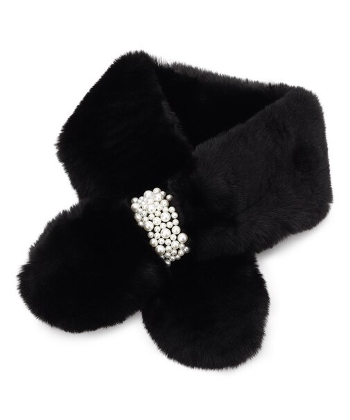 フェイクパール付きフェイクファーティペット