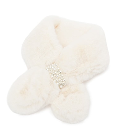 フェイクパール付きフェイクファーティペット