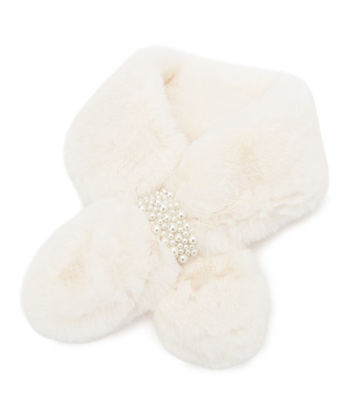 フェイクパール付きフェイクファーティペット