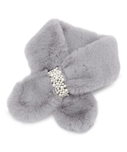 フェイクパール付きフェイクファーティペット