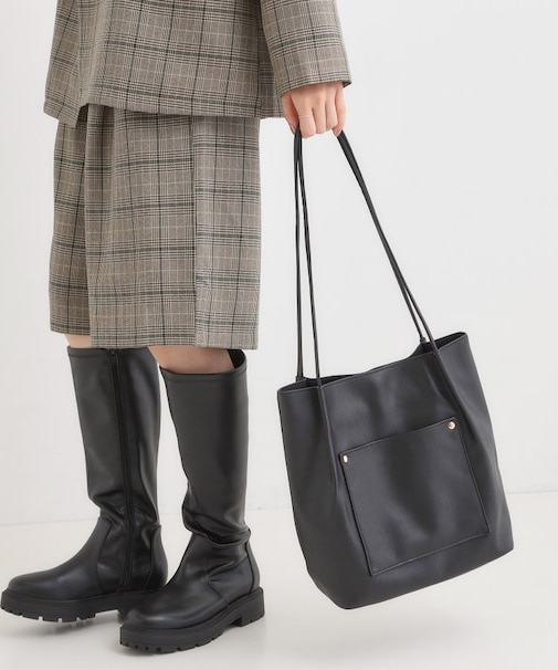 つや合皮つまみハンドルトートバッグ