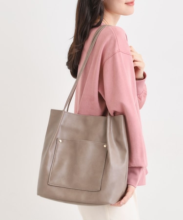 つや合皮つまみハンドルトートバッグ