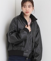 レザー調リブブルゾン