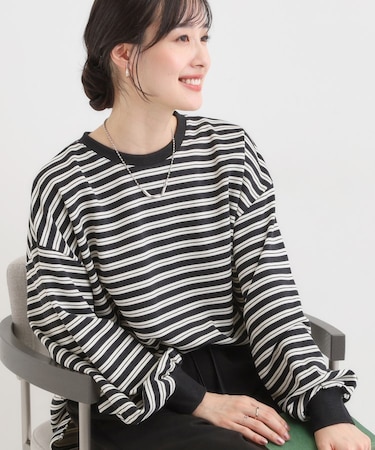 【S-LL/洗濯機可】マルチボーダー ミニ裏毛トップス