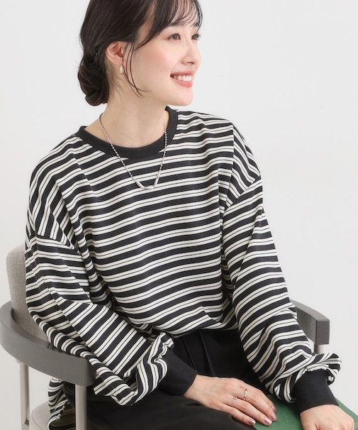 【S-LL/洗濯機可】マルチボーダー ミニ裏毛トップス