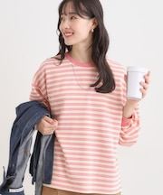 【S-LL/洗濯機可】マルチボーダー ミニ裏毛トップス