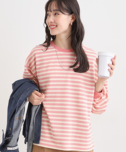 【S-LL/洗濯機可】マルチボーダー ミニ裏毛トップス