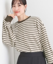 【S-LL/洗濯機可】マルチボーダー ミニ裏毛トップス