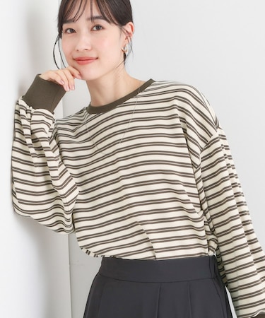 【S-LL/洗濯機可】マルチボーダー ミニ裏毛トップス