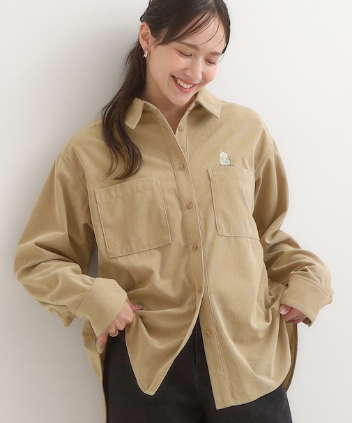 【旭山動物園応援商品】ワンポイント刺繍 コーデュロイシャツ