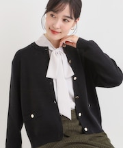 【セットアップ可/洗濯機可】もちもちタッチが心地よい クルーネックカーディガン