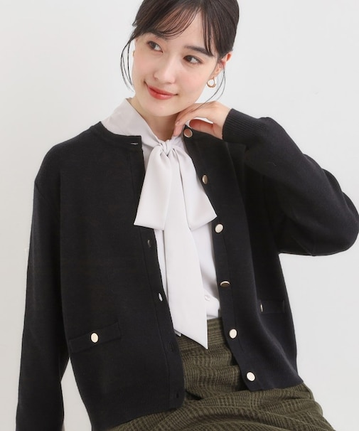 【セットアップ可/洗濯機可】もちもちタッチが心地よい クルーネックカーディガン