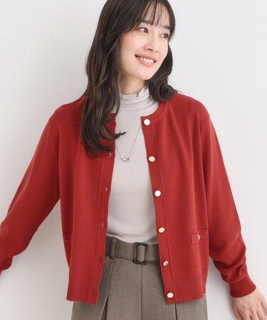 【セットアップ可/洗濯機可】もちもちタッチが心地よい クルーネックカーディガン