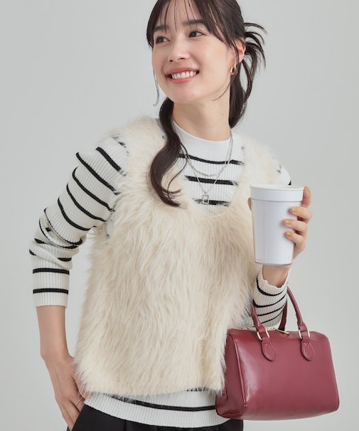 【2点セット】着るだけでコーデが決まる フェザーベスト×リブニット