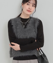 【2点セット】着るだけでコーデが決まる フェザーベスト×リブニット