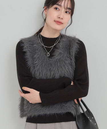 【2点セット】着るだけでコーデが決まる フェザーベスト×リブニット