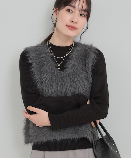 【2点セット】着るだけでコーデが決まる フェザーベスト×リブニット