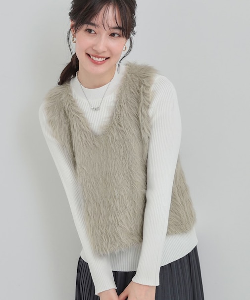 【2点セット】着るだけでコーデが決まる フェザーベスト×リブニット