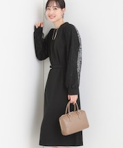 袖チュールレース切り替えワンピース