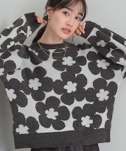 【S-LL】レトロ可愛い デイジー柄 総柄ニット