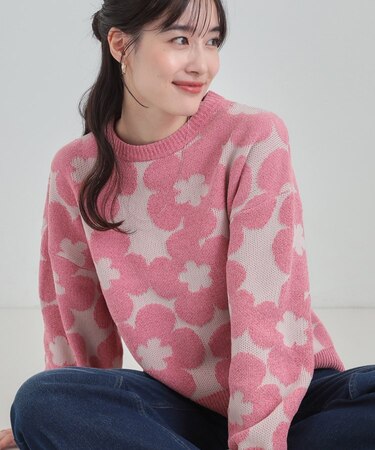 【S-LL】レトロ可愛い デイジー柄 総柄ニット