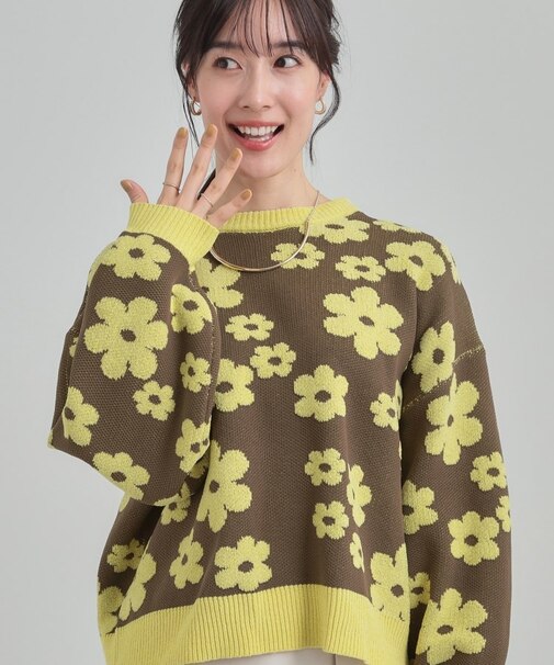 【S-LL】レトロ可愛い デイジー柄 総柄ニット