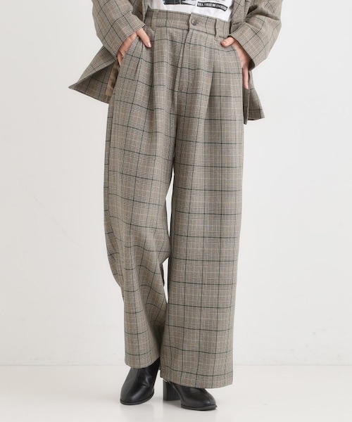【週末セール】SUSURI チェックパンツ セットアップ可】チェック柄タックワイドパンツ｜シューラルーの通販
