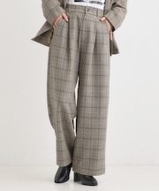 【セットアップ可】チェック柄タックワイドパンツ