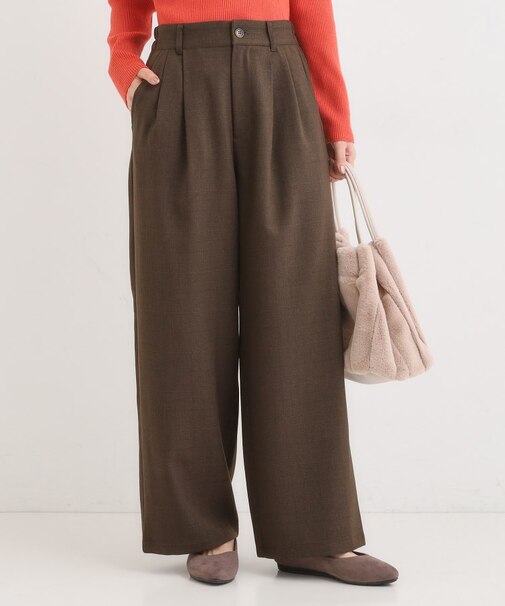 【セットアップ可】チェック柄タックワイドパンツ