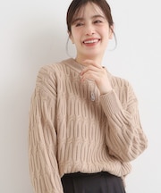 【洗える／毛玉レス】シンプルケーブル柄ニット