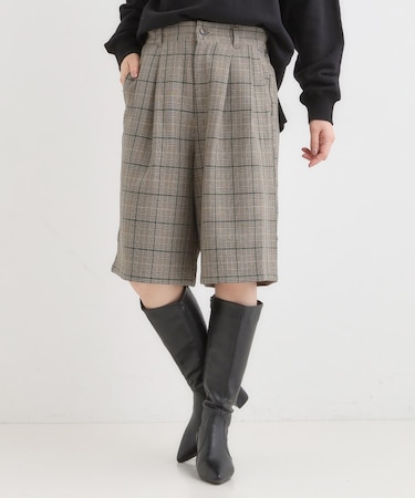 【セットアップ可】チェック柄タックハーフパンツ