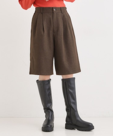 【セットアップ可】チェック柄タックハーフパンツ