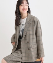 【セットアップ可】チェック柄 ダブルブレストテーラードゆるジャケット