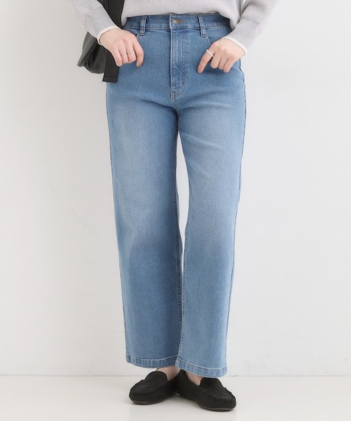 【SHOO WARM】裏微起毛ストレートデニムパンツ