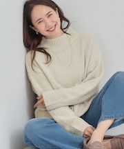 大人かわいいラメ入り ベロアモールモックネックニット