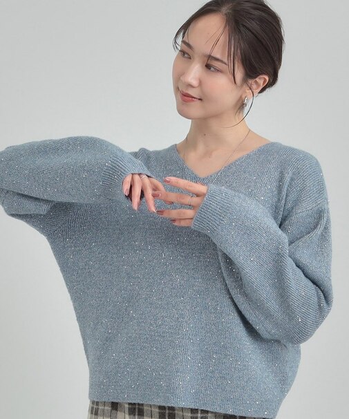 【S-LL】きらっと華やぐ　大人のスパンコールニット