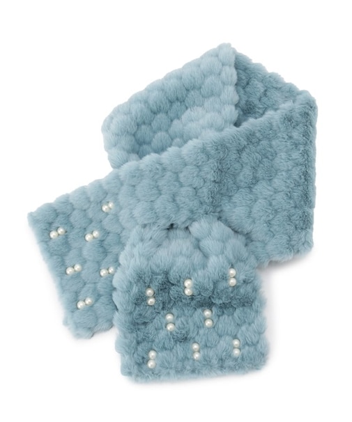 フェイクファーハート型ビジューマフラー