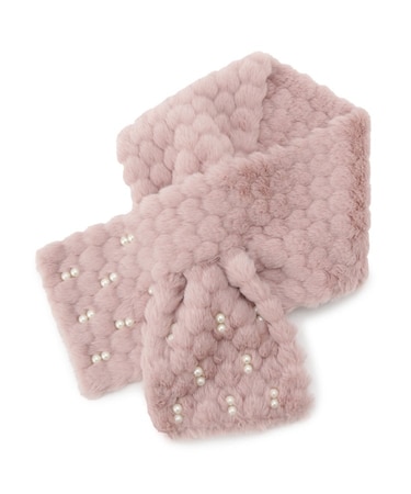 フェイクファーハート型ビジューマフラー