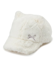 フェイクファー耳付きキャップ