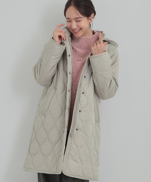 【撥水/フード取り外し可】冬に嬉しいこだわり満載 ひょうたん柄キルトコート